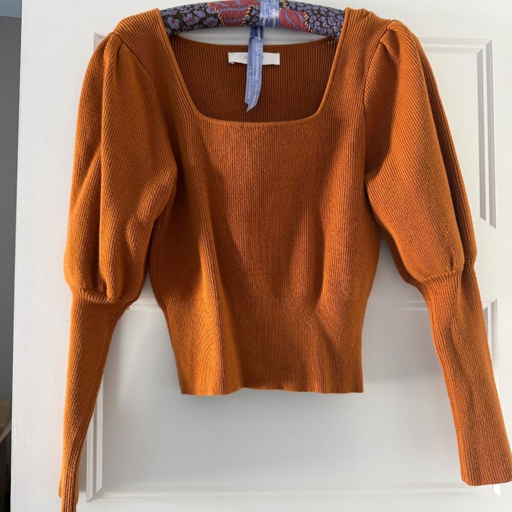 ASTR THE LABEL COGNAC CROP SWEATER WITH PUFF SLEEVE